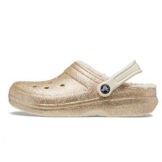 Crocs klassiske glitterfôrede tresko &laquo;Gold White&raquo; 205842-93S