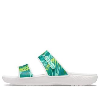 Crocs (WMNS) Classic Tropical Outdoor Sportstøfler med flat hæl Hvit Grønn 207183-94S