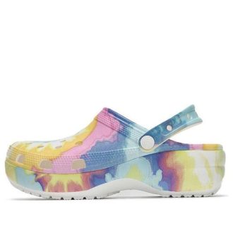 Crocs (WMNS) Klassiske tresko skyer Tie Dye Utskrift Lett koselige sportssandaler Rosa Blå 207151-94S