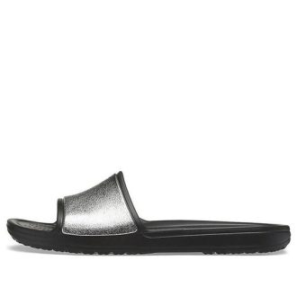 Crocs (WMNS) Sloane Shine Low Slide Flat Casual Svart Sølv Tøfler &laquo;Black Silver&raquo; 206921-001